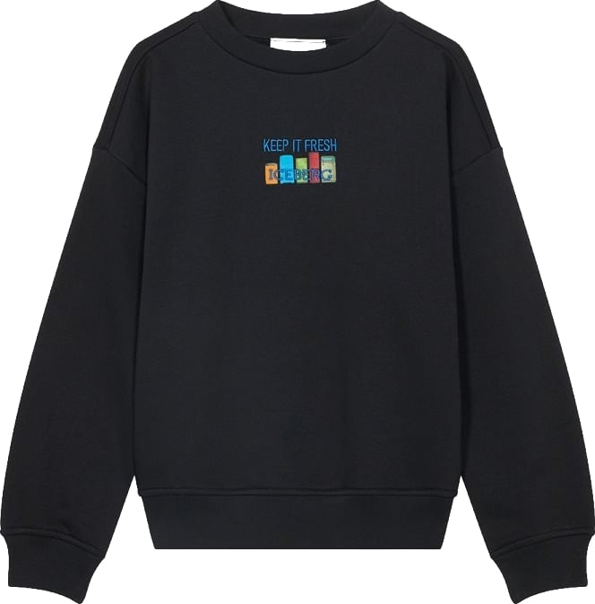 Boys' black crew-neck sweatshirt with multicolour graphic