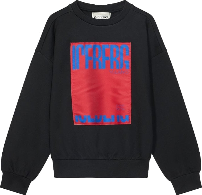 Boys' black crew-neck sweatshirt with maxi logo patch