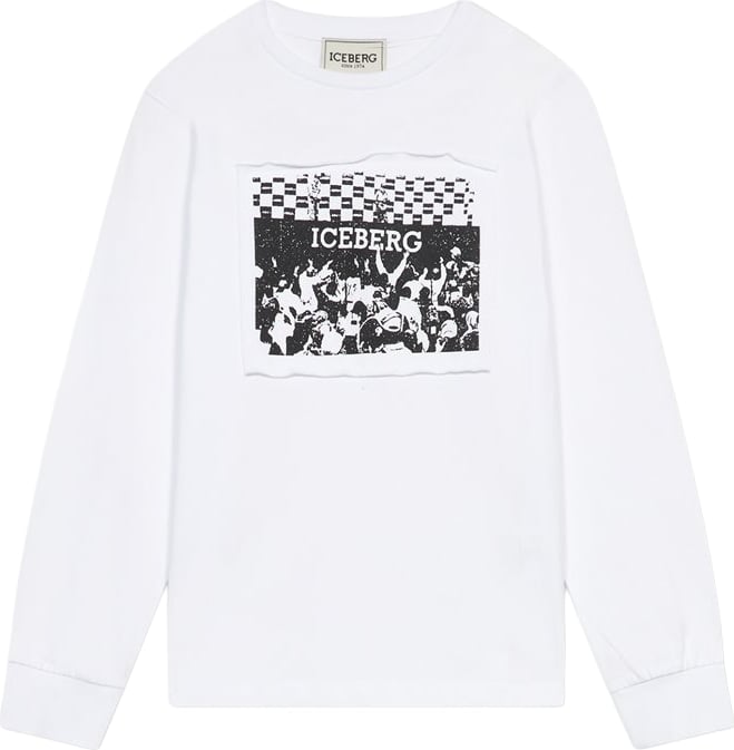 Boys' white long-sleeved T-shirt with collage graphic
