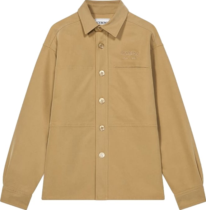 Boys' beige shirt jacket with patch pocket