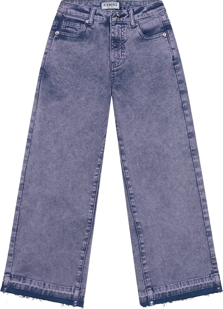 Girls' blue washed wide-leg jeans