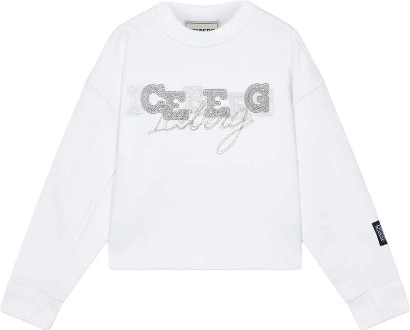 Girls' white crew-neck sweatshirt with Iceberg logo