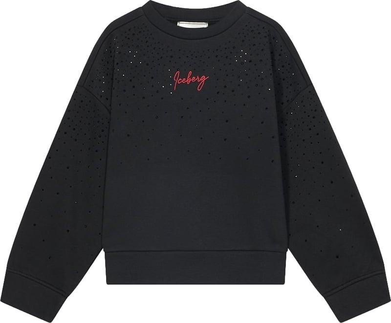 Girls' black crew-neck sweatshirt with micro embellishments