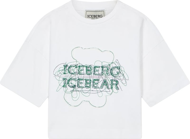 Girls' white T-shirt with double Iceberg logo