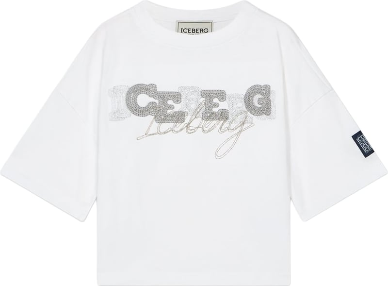 Girls' white T-shirt with silver Iceberg logo