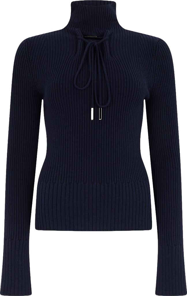 Mock-Neck Sweater in extra-fine merino with logo detail Classic Blue