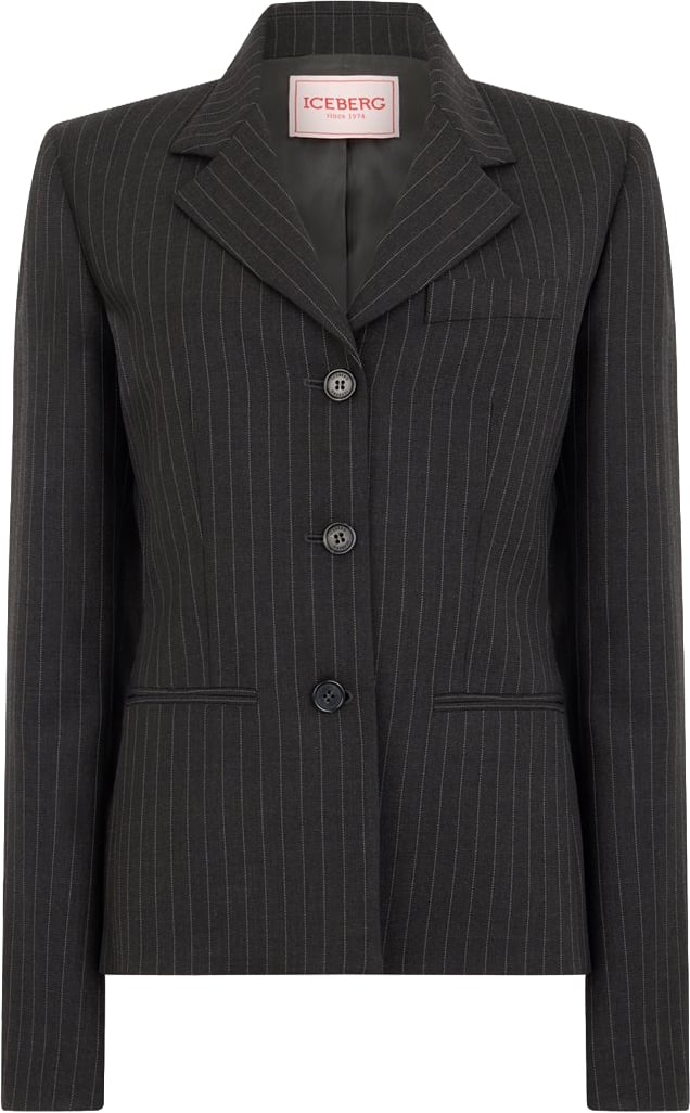 Jacket in lana with logo detail Striped fondo Blue Gray