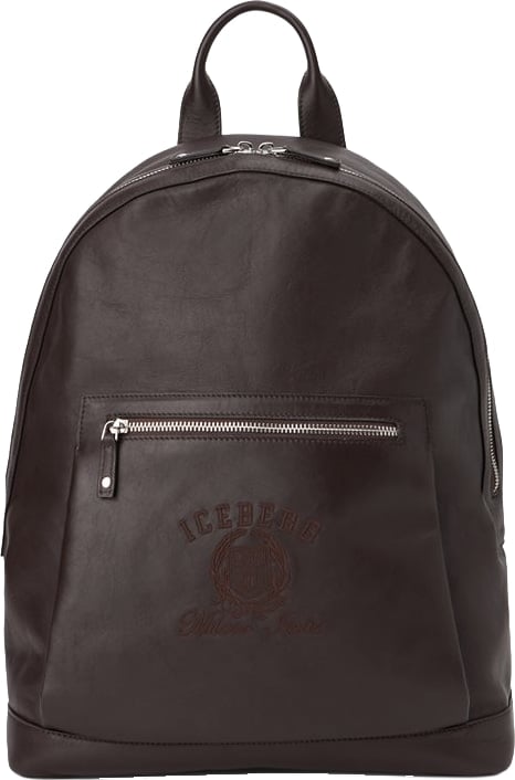 Backpack in leather horus with embroidery and logo detail crest Brown