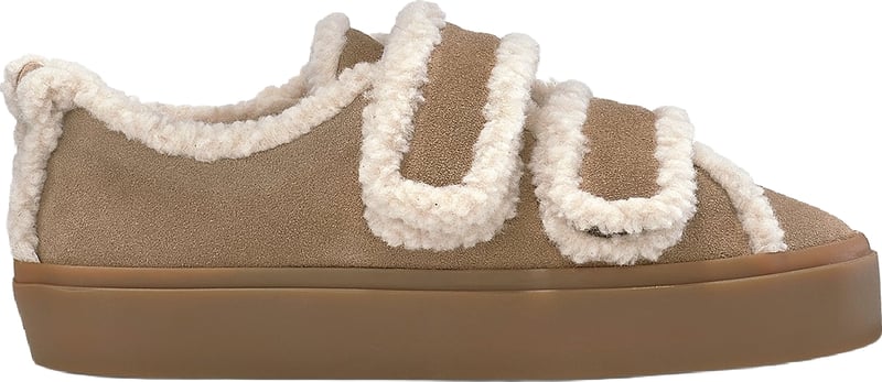 Dames Lage laars met shearling en klittenband Beige