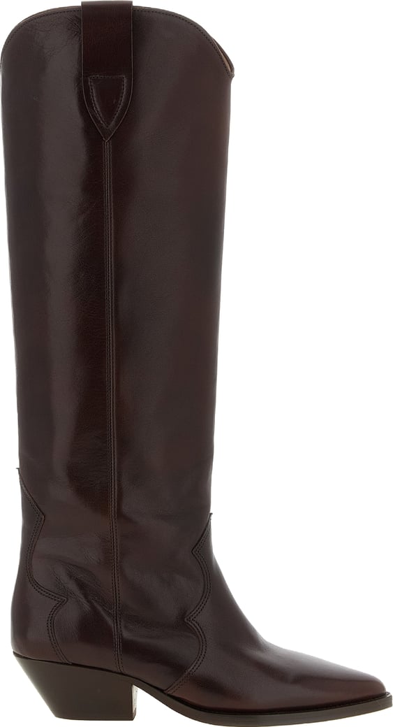Pointed Toe Tall Mahogany Leather Boots
