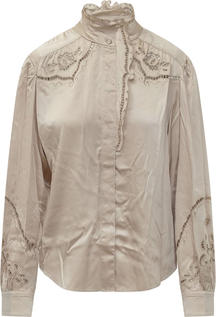 Camicia con Collo Alto e Ricami Floreali