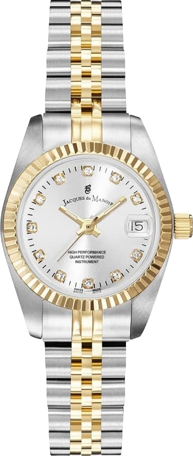 Jacques du Manoir Horloge NRO.08 Staal Bi-color Zilveren Wijzerplaat met Zirkonia 26mm
