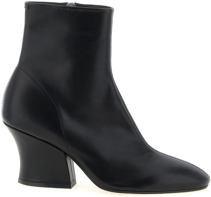 Black Polished Leather Block Heel Boots