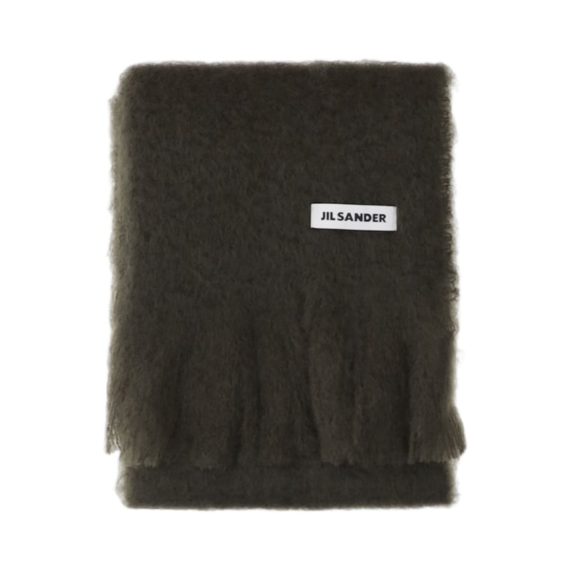 Dark Green Mohair Fringed Scarf