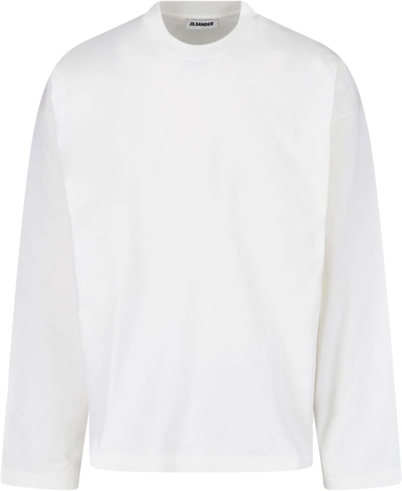 White Crewneck Long-Sleeve Cotton T-Shirt
