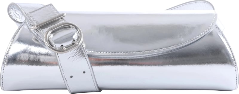 Jil Sander Cannolo Patent Leather Shoulder Bag in Silver