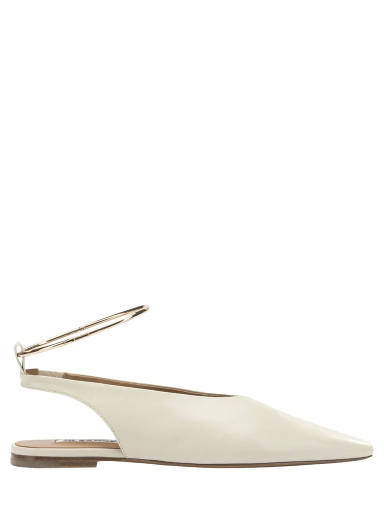 White Gold Ankle Strap Leather Flats