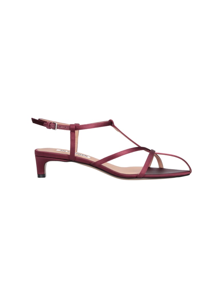 Burgundy Cage Fabric Rhinestone Strap Sandals