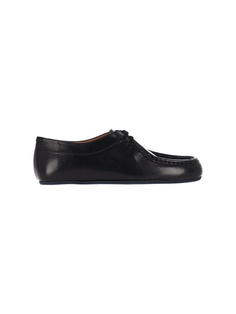 Black Hood Calfskin Flat Shoes