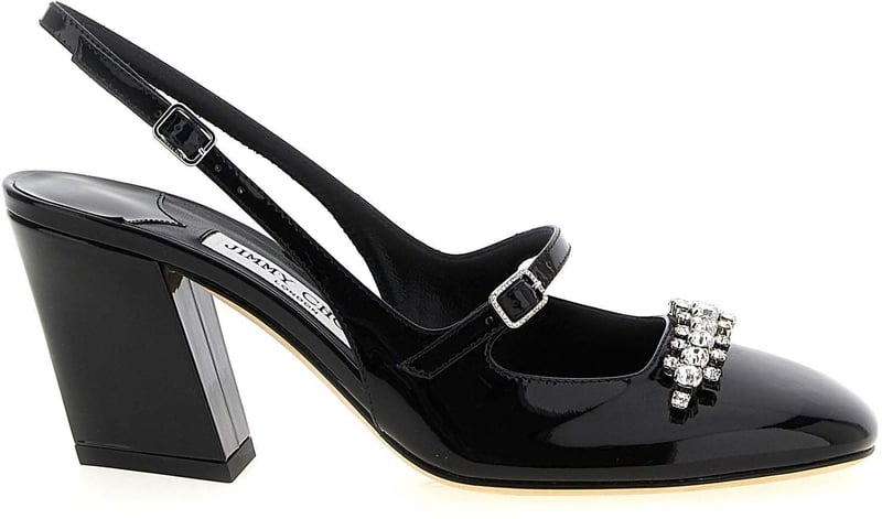 Jimmy Choo Black Leather Mid Heel Pumps
