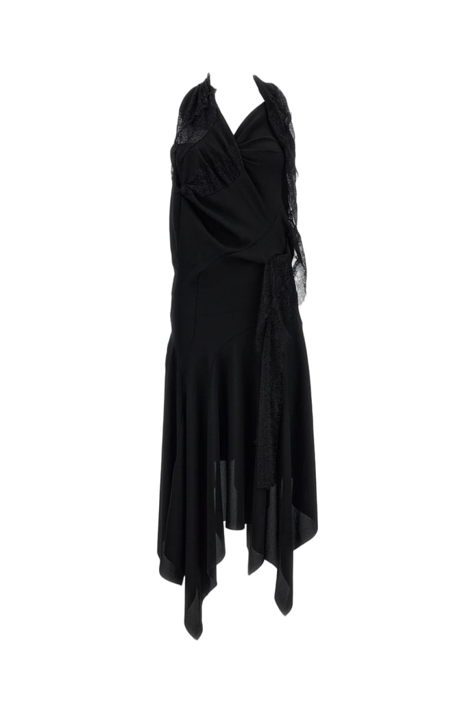Black Fluid Fabric Lace Insert Maxi Dress