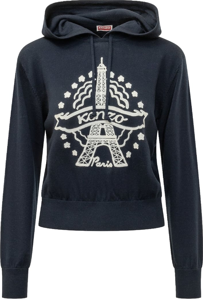 Felpa con Cappuccio e Torre Eiffel Ricamata