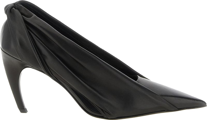 Draped Pointed-Toe Curved-Heel Pumps