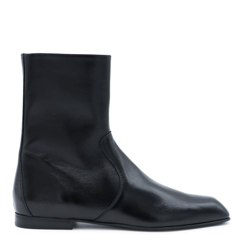 Ankle-Length Leather Boots with Square Toe