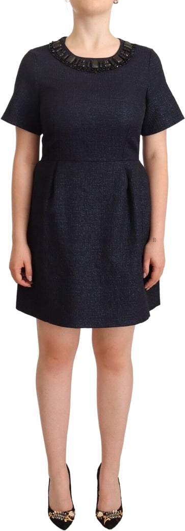 L'Autre Chose Black Embellished Short Sleeves Mini A-line Dress