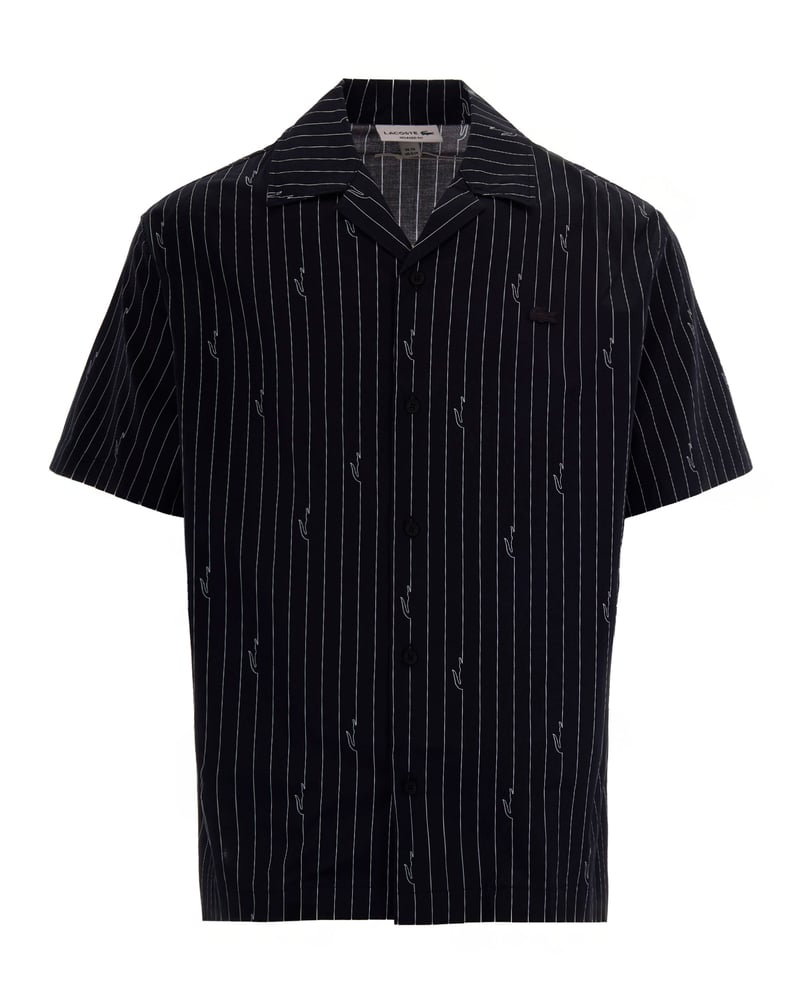 Boxy Black Twill Shirt with Crocodile Print