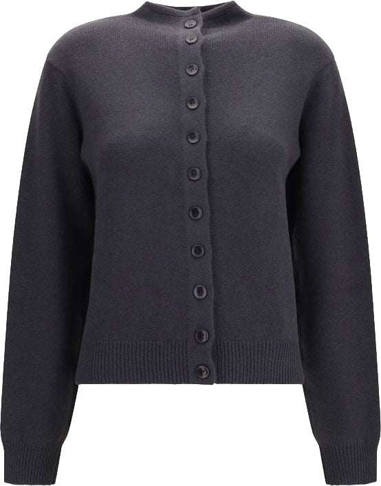 Charcoal Buttoned Cropped Cashmere Cardigan
