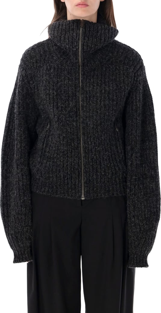 Zipped Cardigan Black / Mink Brown