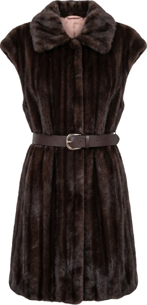 Faux fur gilet with waist belt