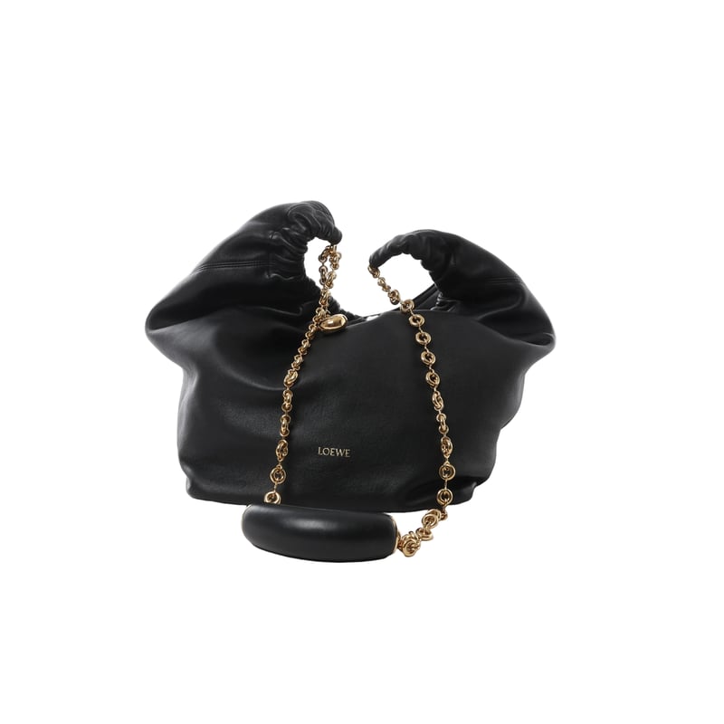 Loewe Squishy Bag Leather Chain Shoulder Bag in Black