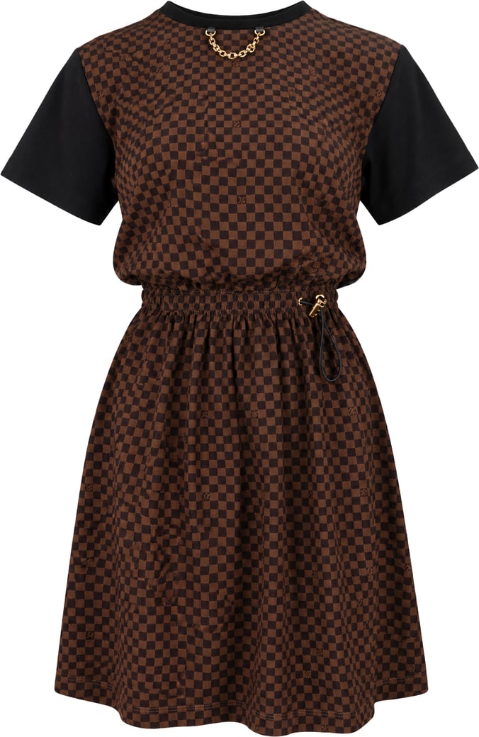 Louis Vuitton Monogram Damier Ebene Cotton Chain Detail Drawstring Shirt Dress (XS)