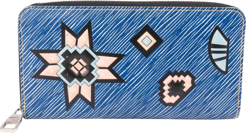Louis Vuitton Limited Blue Epi Denim Style Leather Azteque Patches Zippy Wallet