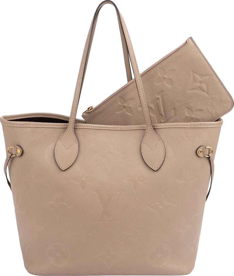 Louis Vuitton Taupe Monogram Empreinte Leather Neverfull MM Shoulder Bag