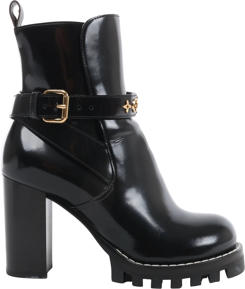 Louis Vuitton Star Trail Line 21 years Patent Leather Ankle Boots in Black MA0231, Size EU 37.5