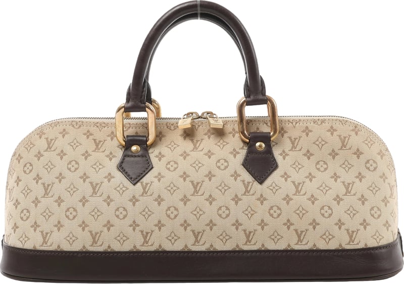 Louis Vuitton Alma Long Mini Lin Handbag in Beige x Brown