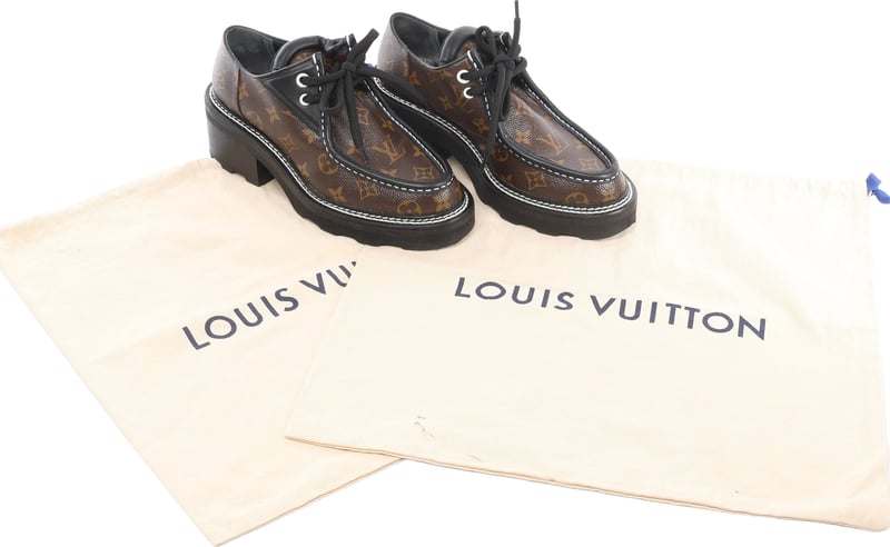 Louis Vuitton LV bobour line 22 years Leather Loafer 39 1/2 Ladies' Brown x black MA0272 Monogram with bag
