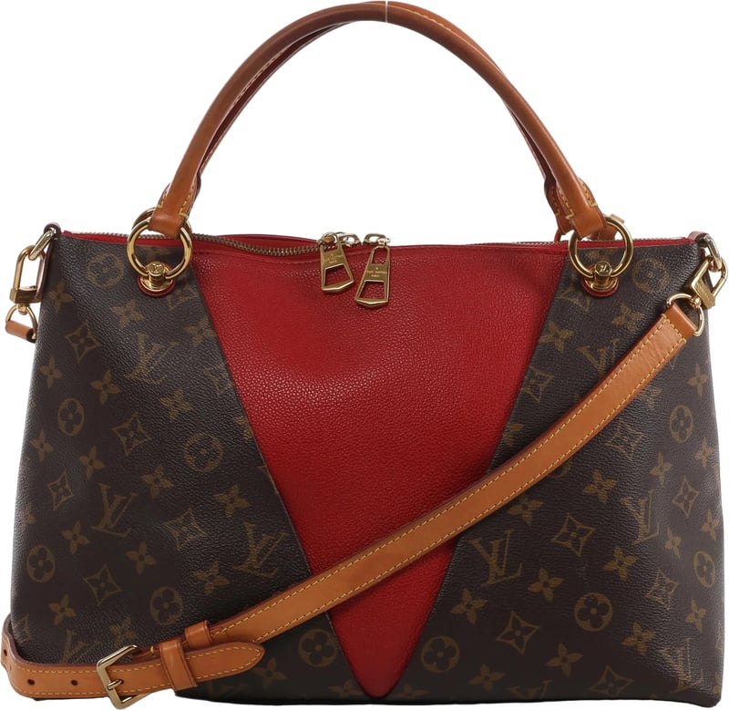Louis Vuitton V Toat MM Monogram Canvas 2Way Handbag in Brown x Red M43957