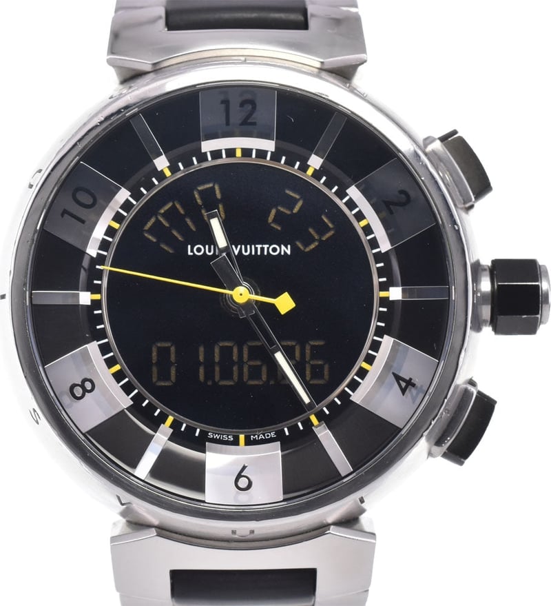 Louis Vuitton Tambour Quartz Stainless Steel and Monogram Rubber 34