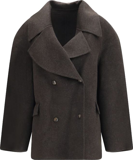 Brown Neil Double-Breasted Cut-Away Lapel Wool Coat
