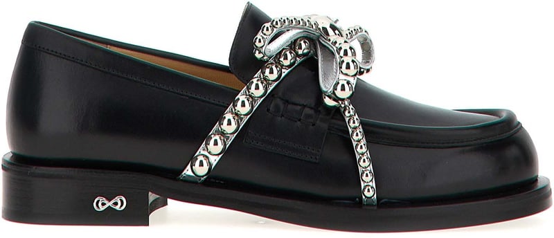 MACH & MACH Black Leather Slip-On Loafers