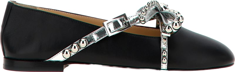 MACH & MACH Black Leather Ballet Flats