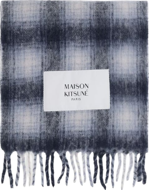 Blue Checkered Alpaca-Blend Scarf