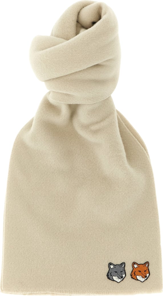 Rectangular Virgin Wool Scarf with Double Fox Head Embroidery