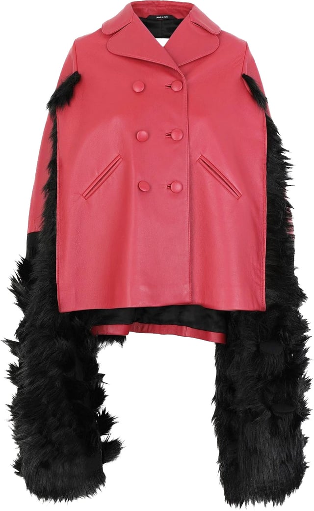 Maison Margiela Faux Fur Trimmed Leather Cape Jacket