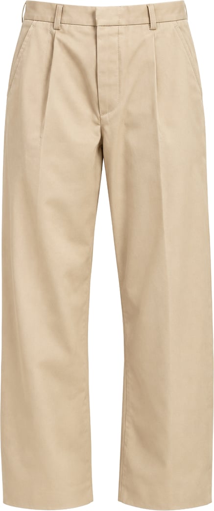 Maison Margiela Pleated Cotton Gabardine Straight Leg Pants in Beige, Size 40 IT