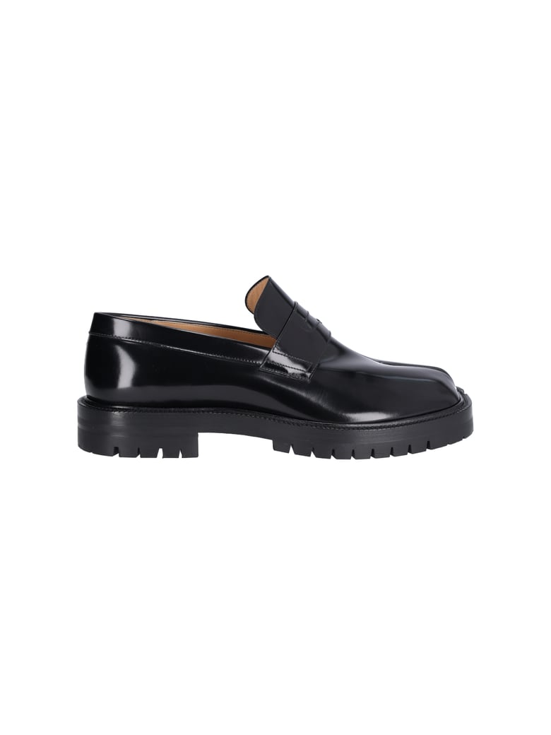 Black Calf Leather Tabi County Loafers